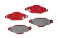 Brake pads. A set of car brake pads on a white background. Red brake pad group. Spare parts for the car