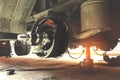 Brake pads of a truck trailer for repairing to change. Royalty Free Stock Photo