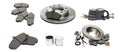 Brake parts on white: brake pads, disc, brake hose, guides, cylinders - Image - Image