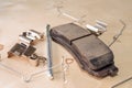 Brake Replacement Kit Showing Brake Pads, Caliper Pins, Shims, Wear Indicators, and Hardware Royalty Free Stock Photo