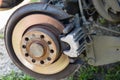 Brake system of VW Golf car. Vehicle maintenance in the garage in Bucharest, Romania, 2020