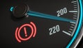 Brake system warning light in car dashboard. 3D rendered illustration