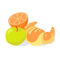 Brakfast illustration of croissant, green apple and half of orange. Vector design
