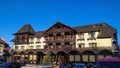 Bran, Brasov, Romania - January 1, 2023: Facade of a residential house. Pension in a mountain resort. Bran, Romania