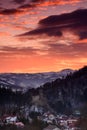 Bran Castle in the Carpathian mountains , sunset landscape from Romanian Dracula Castle Royalty Free Stock Photo
