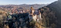 Bran Castle Dracula castle in Transylvania in Romania. Panoramic view Royalty Free Stock Photo