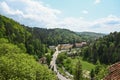 Bran Castle (Dracula\'s Castle), Romania - May 27., 2023: View from the top of the Bran castle i