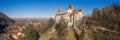 Bran Castle Dracula castle in Transylvania in Romania. Panoramic view Royalty Free Stock Photo