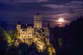 Bran castle at night and full moon Royalty Free Stock Photo