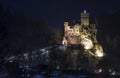 Bran Castle, Romania. midnight image of Dracula fortress in Transylvania, medieval landmark. Royalty Free Stock Photo