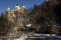 Bran castle in winter landscape Royalty Free Stock Photo