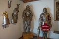 Bran, Romania: Ancient knight armor. The Interior of the medieval Bran Castle, home of Vlad Tepes Dracula, Brasov, Transylvania, Royalty Free Stock Photo