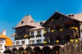 BRAN, ROMANIA: Beautiful traditional Oklo houses of Dracula castle Royalty Free Stock Photo