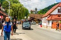 Bran, Romania Ã¢â¬â 2019. People on their way to Bran Castle Castelul Bran. Legendary historical castle of Dracula in Transylvania Royalty Free Stock Photo