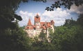 Mysterious beautiful Bran Castle. Vampire Residence of Dracula in the forests of Romania