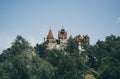 Mysterious beautiful Bran Castle. Vampire Residence of Dracula in the forests of Romania