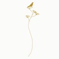 A branch with a bird and leaves is a concise element of your design in mustard color