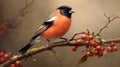 Branch and birds bullfinch