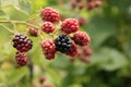 Branch of blackberry bush in the garden. Royalty Free Stock Photo