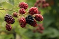 Branch of blackberry bush in the garden. Royalty Free Stock Photo