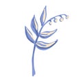 Branch with bud and leaves isolated.Lily of the Valley. Stylized floral in indigo colors. vector element design for