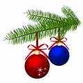 Branch with Christmas balls. Vector illustration.