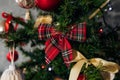 Branch Christmas tree, pine trees. Christmas decoration, red bow. Christmas eve. Happiness, New Year Royalty Free Stock Photo