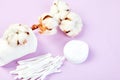 Branch of cotton plant, eared sticks, cotton pads Royalty Free Stock Photo