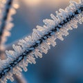 Of a branch covered in intricate ice crystals, forming delicate Royalty Free Stock Photo