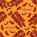 Branch of dates seamless pattern, dates fruits background. Vector pattern Royalty Free Stock Photo