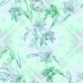 Branch with flowers - Gladiolus. Watercolor background. Abstract wallpaper with floral motifs. Seamless pattern.