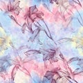 Branch with flowers - Gladiolus. Watercolor background. Abstract wallpaper with floral motifs. Seamless pattern. Wallpaper.