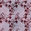 Branch with flowers - Gladiolus. Watercolor background. Abstract wallpaper with floral motifs. Seamless pattern.