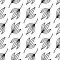 Branch with leaves seamless vector pattern. A twig of a garden or forest tree with veins. Meadow and field herbs