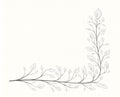 A branch with leaves in the shape of a corner in a gray tone on a notebook sheet isolated