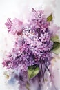 Branch of lilac flowers. Vertical digital watercolor painting. Generative AI