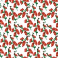 Branch of mallow with red blossoming flowers, seamless pattern