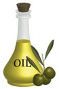 Branch with olives and bottle of olive oil - illustration Royalty Free Stock Photo