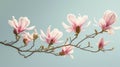 Branch of pink blooming magnolia on a blue grunge background