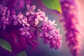 branch of pink lilac blurred background. Generative AI, Generative, AI