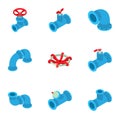 Branch pipe icons set, isometric style