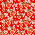 Branch of plum blossom, red paper lantern. Chinese new year repeating background. Watercolor