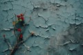 a branch with red berries on a peeling blue wall Royalty Free Stock Photo