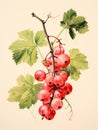 A Branch Of Red Currants With Green Leaves