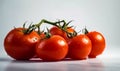 Branch of red tomatoes on white background. Fresh ripe cherry vegetables. generative ai Royalty Free Stock Photo