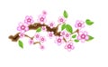 Branch sakura, illustration cherry blossom, with flowers in anime style. Unorthodox East Asian decoration tradition in Royalty Free Stock Photo