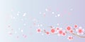 Branch of Sakura and petals flying isolated on light blue purple background. Apple-tree flowers. Cherry blossom. Vector EPS 10 Royalty Free Stock Photo