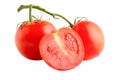 Branch of tomatoes and one cutaway isolated on a white background, full depth of field, no shadow, poison for design