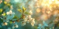 Branch of Tree With White Flowers. Generative AI Royalty Free Stock Photo