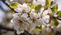 branch of white flowers with green leaves